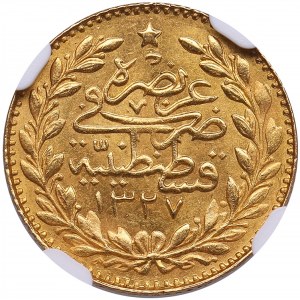 Turkey 25 Kurush (Piastres) AH 1327//2 / 1910 AD - Mohammed V (1909-1918) - NGC MS 64