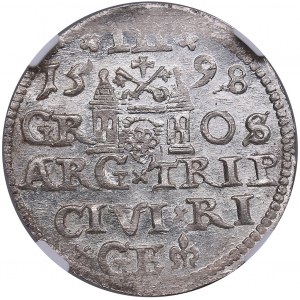 Riga, Poland 3 Grosz 1598 - Sigismund III (1587-1632) - NGC MS 64