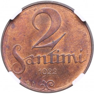 Latvia 2 Santimi 1922 - NGC MS 64 RB