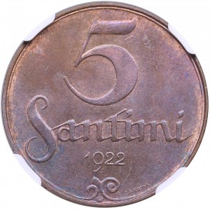 Latvia 5 Santimi 1922 - NGC MS 64 BN
