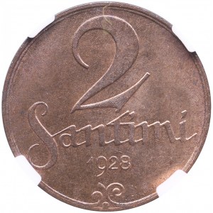 Latvia 2 Santimi 1928 - NGC MS 64 RB