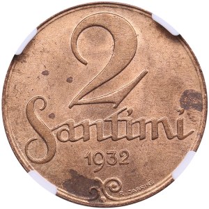 Latvia 2 Santimi 1932 - NGC MS 63 RD