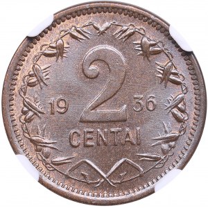 Lithuania 2 Centai 1936 - NGC MS 66 BN