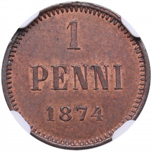 Finland, Russia 1 Penni 1874 - NGC MS 64 RB