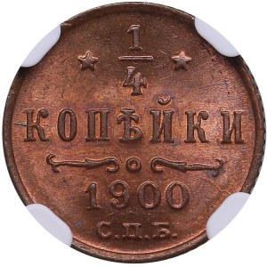 Russia 1/4 Kopeck 1900 СПБ - NGC MS 65 RB