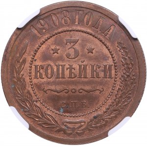 Russia 3 Kopecks 1908 СПБ - NGC MS 63 RB