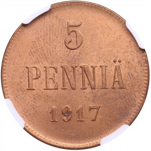 Finland, Russia 5 Penniä 1917 - Civil war issue - NGC MS 64 RB