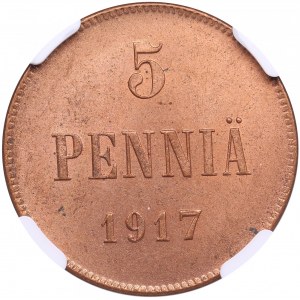 Finland, Russia 5 Penniä 1917 - Civil war issue - NGC MS 64 RD