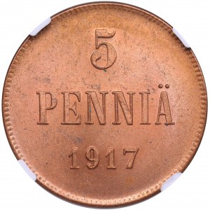 Finland, Russia 5 Penniä 1917 - Civil war issue - NGC MS 65 RD
