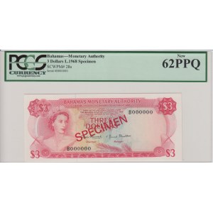 Bahamas 3 Dollars L. 1968 - Specimen - PCGS 62 PPQ New