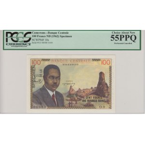 Cameroun 100 Francs ND (1962) - Specimen - PCGS 55 PPQ Choice About New