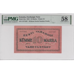 Estonia 10 Marka 1922 - PMG 58 Choice About Unc