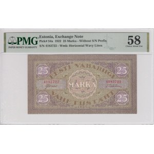 Estonia 25 Marka 1922 - PMG 58 Choice About Unc