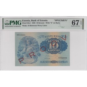 Estonia 10 Krooni 1928 - Specimen - PMG 67 EPQ Superb Gem Unc