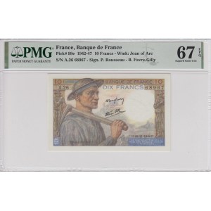 France 10 Francs 1942-1947 - PMG 67 EPQ Superb Gem Unc