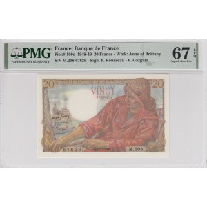 France 20 Francs 1948-1949 - PMG 67 EPQ Superb Gem Unc