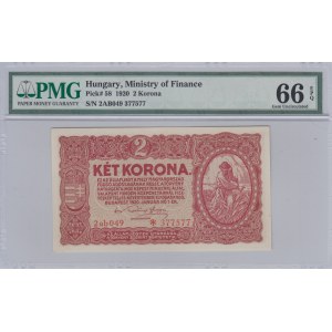 Hungary 2 Korona 1920 - PMG 66 EPQ Gem Uncirculated