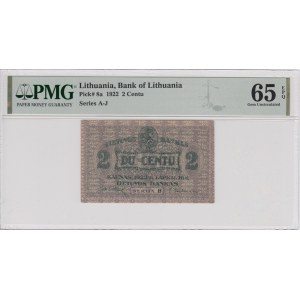 Lithuania 2 Centu 1922 - PMG 65 EPQ Gem Uncirculated