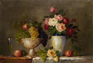 Carl Holger Fischer (1885 - 1955), Martwa natura z kwiatami i owocami