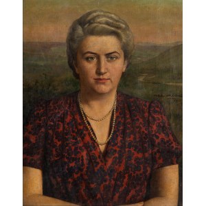 Boleslaw Nawrocki (1877 Łódź - 1946 Pabianice), Portrait of a lady with a string of pearls, 1945.