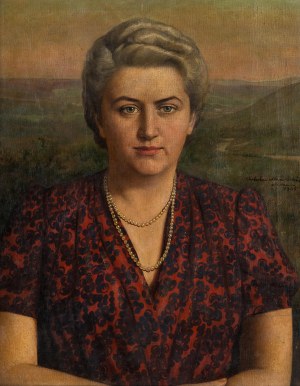 Bolesław Nawrocki (1877 Łódź - 1946 Pabianice), Portret damy ze sznurem pereł, 1945 r.