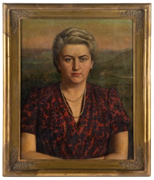 Bolesław Nawrocki (1877 Łódź - 1946 Pabianice), Portret damy ze sznurem pereł, 1945 r.