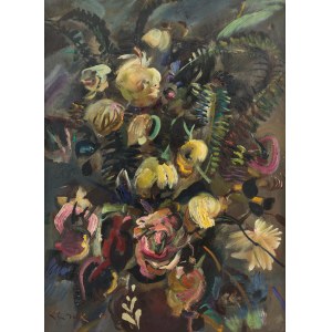 Ludwik Klimek (1912 Skoczów - 1992 Nice), Roses on a dark background, 1964.