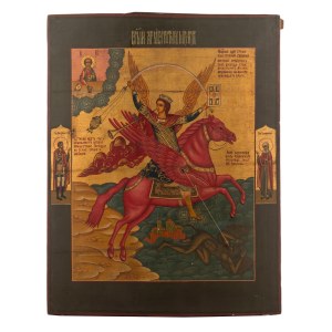 Icon - St. Archangel Michael as a rider of the apocalypse, Russia, 20th century.