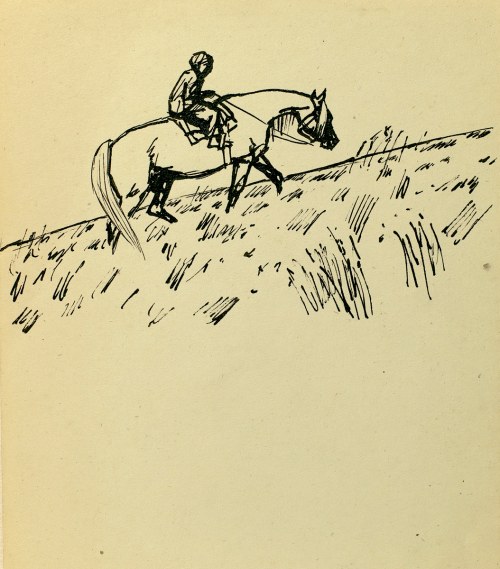 Ludwik MACIĄG (1920-2007), Koń z jeźdźcem na łące