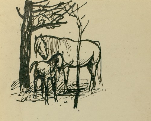 Ludwik MACIĄG (1920-2007), Koń i źrebię przy drzewie