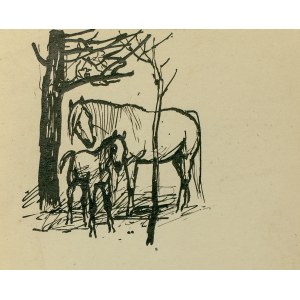 Ludwik MACIĄG (1920-2007), Pferd und Fohlen an einem Baum