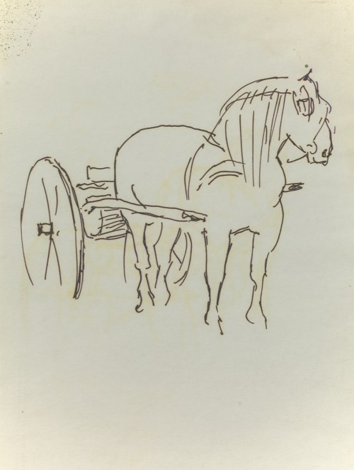 Ludwik MACIĄG (1920-2007), Szkic konia zaprzężonego do wozu
