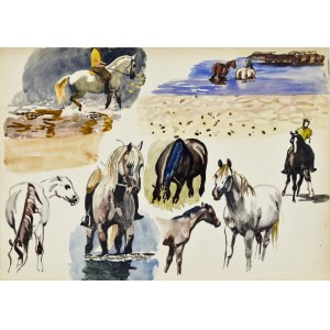 Ludwik MACIĄG (1920-2007), Szkice koni oraz jeźdźców na koniu