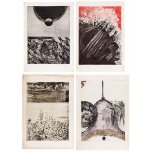 Ewa WIECZOREK (1947-2011), Satz von vier Werken: 1. ohne Titel [Gesichter], 1970 2. ohne Titel, 1970 3. Blumen, 1970 4. Glocke, 1968