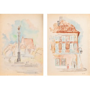 Ewa WIECZOREK (1947-2011), Satz von zwei Werken - Altstadt von Warschau: 1. die Sigismund-Säule, 1959 2. das Mietshaus in der Altstadt, 1959