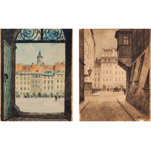 Künstler nicht angegeben, Polen (20. Jahrhundert), Satz von zwei Werken - Altstadt von Warschau: 1. Blick vom Tor aus 2. die Altstadt