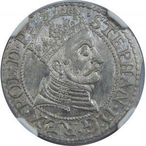 Stefan Batory, Grosz 1579, Gdańsk, NGC MS65, z gwiazdką