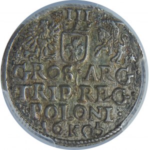 Zygmunt III Waza, Trojak 1605, Kraków, PCGS MS62