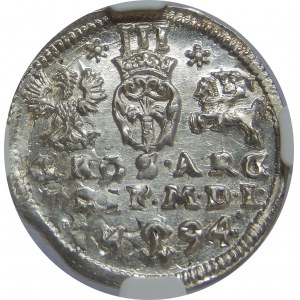 Zygmunt III Waza, Trojak 1594, Wilno, NGC MS63