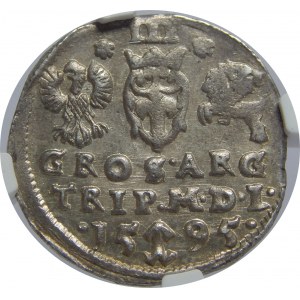 Zygmunt III Waza, Trojak 1595, Wilno, NGC MS61