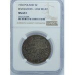 5 Złotych Sztandar 1930 stempel płytki NGC MS63+