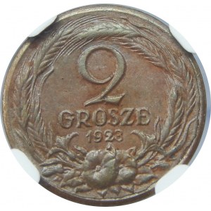 PRÓBA 2 grosze 1923 dwustronna NGC MS63 BN