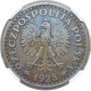 PRÓBA 1 złoty 1928 Miedź NGC MS62 BN