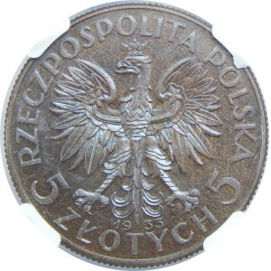 PRÓBA 5 złotych Głowa Kobiety 1933 BRĄZ NGC MS65 BN