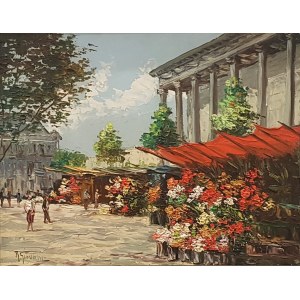 Robert GIOVANI (XIX/XX w.), Targ kwiatowy przy La Madeleine