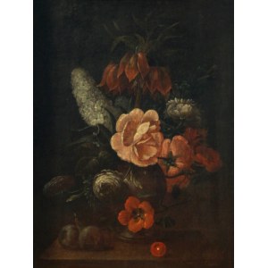 Unbekannter Künstler [19. Jahrhundert], Stilleben mit Blumen und Fruchtfeigen