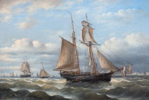 Hendrik van der WORP (1840-1910), Dwumasztowiec na wzburzonym morzu, 1879 r.