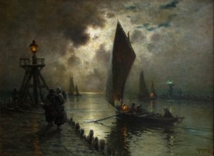 Georges Philibert Charles MARONIEZ [1865-1933], Port rybacki w świetle księżyca