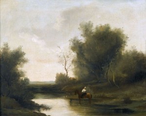 Szkoła Jean Baptiste Camille COROT[1796 - 1875], Pejzaż z postacią na koniu