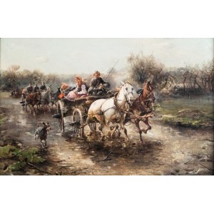 J. KONARSKI [XIX/XX], Fahren eines mit zwei Pferden bespannten Wagens